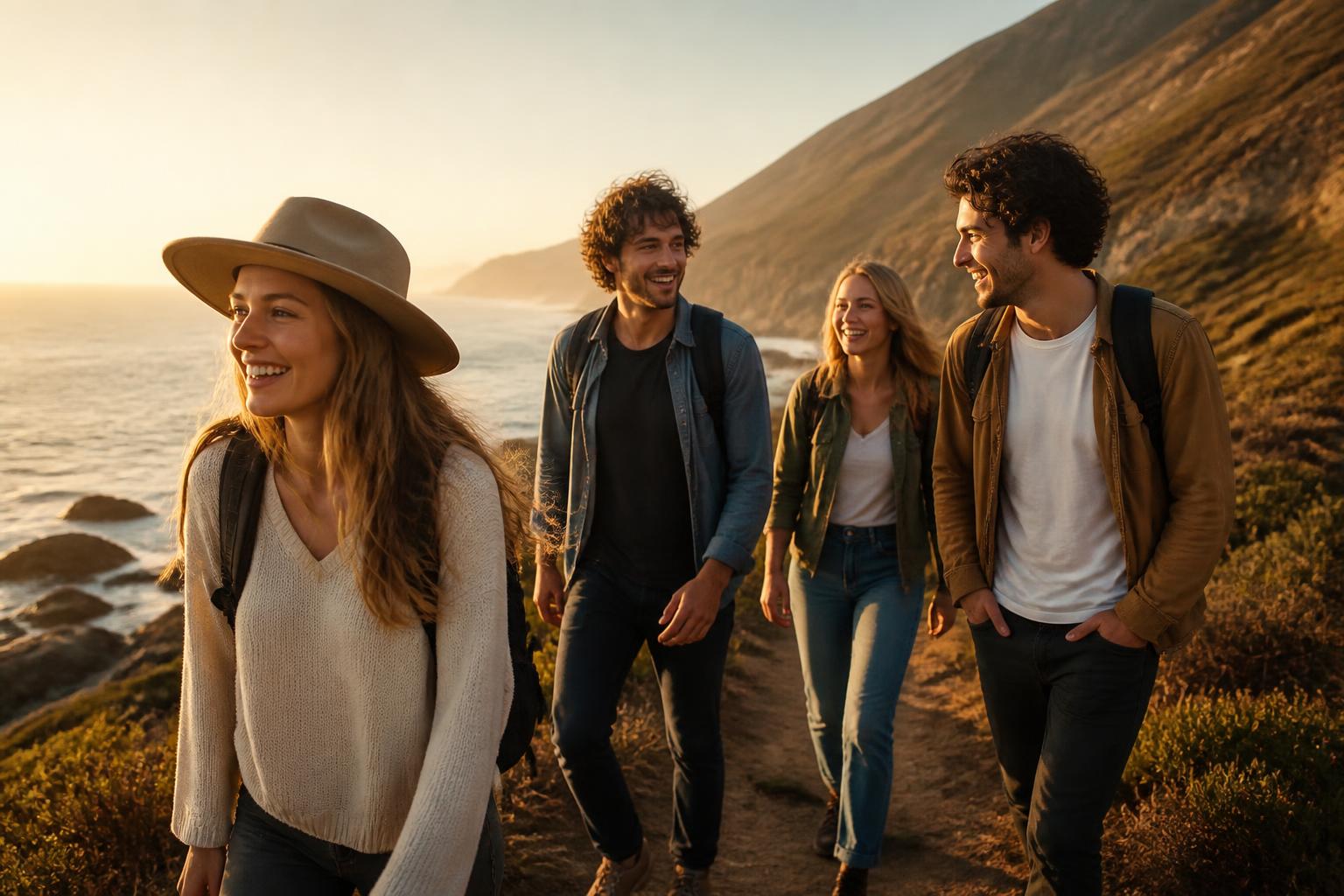 Friends on a coastal hike